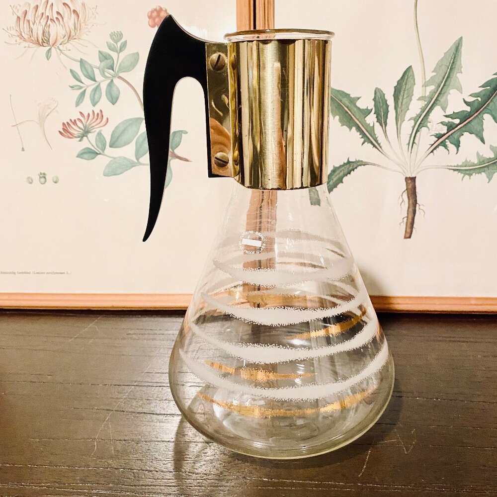 Vintage Fred Press Signed Coffee Decanter Mid Century Modern MCM White/Gold Desi